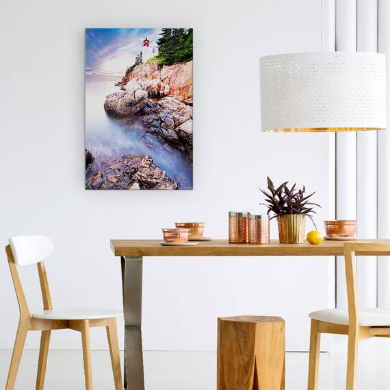 Tablou Canvas - Apus De Soare La Farul Bass Harbor, Rasarit De Soare, Peisaj Marin, Stanca, Roci, Albastru, Marime: 60 x 90 cm - 4- Roveli