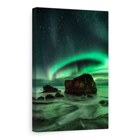 Tablou Canvas - Aurora, Uttakleiv, Aurora, Borealis, Lofoten, Norvegia, Uttakleiv, Marime: 60 x 90 cm - - Roveli