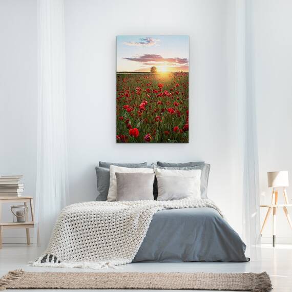 Tablou Canvas - Campuri De Mac Din Suedia, Flori, Maci, Soare, Suedia, Rosu, Marime: 60 x 90 cm - 3- Roveli