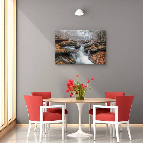 Tablou canvas - Ceata matinala, Peisaj, Frunze, Apa, Cascada, Marime: 40 x 60 cm - 4- Roveli