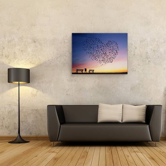 Tablou Canvas - Dragostea Pluteste In Aer, Pasari, Inima, Stol, Marime: 50 x 70 cm - 2- Roveli