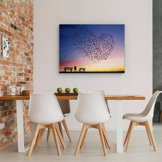 Tablou Canvas - Dragostea Pluteste In Aer, Pasari, Inima, Stol, Marime: 50 x 70 cm - 4- Roveli