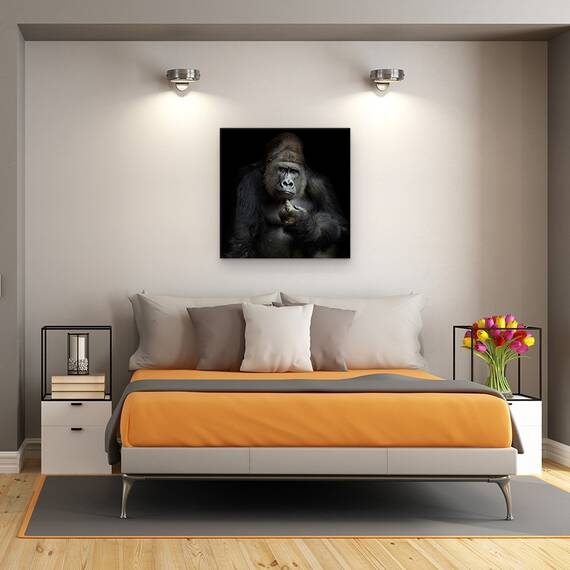 Tablou Canvas - Imho ...., Gorila, Grijuliu, Puternic, Contemplare, Ganditor, Marime: 60 x 60 cm - 3- Roveli
