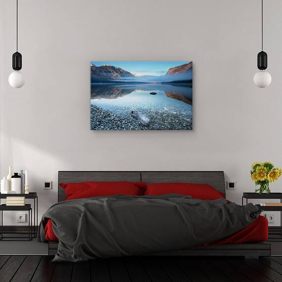 Tablou canvas - Linistea lui Bohinj, Peisaj, Apa, Reflectie, Pietricele, Marime: 40 x 60 cm - 3- Roveli