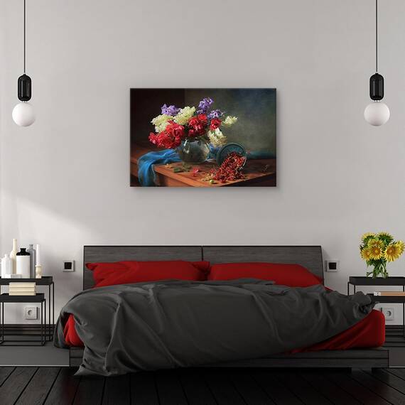 Tablou canvas - Natura moarta, Coacaze, Fructe De Padure, Flori, Marime: 60 x 90 cm - 3- Roveli