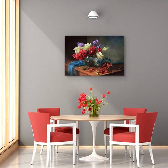 Tablou canvas - Natura moarta, Coacaze, Fructe De Padure, Flori, Marime: 60 x 90 cm - 4- Roveli