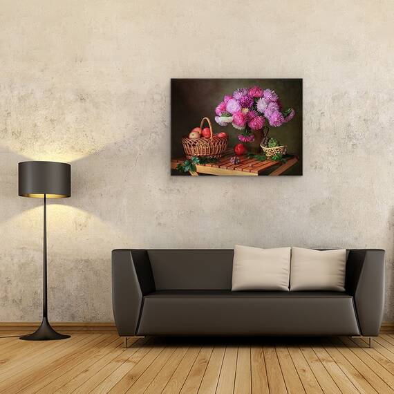 Tablou Canvas - Natura Moarta Colorata 4, Mar, Mere, Fructe, Struguri, Marime: 60 x 80 cm - 2- Roveli