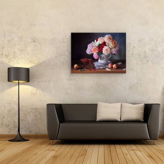 Tablou Canvas - Natura Moarta Cu Trandafiri si Fructe De Padure, Marime: 50 x 70 cm - 2- Roveli