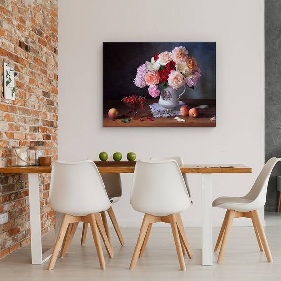 Tablou Canvas - Natura Moarta Cu Trandafiri si Fructe De Padure, Marime: 50 x 70 cm - 4- Roveli