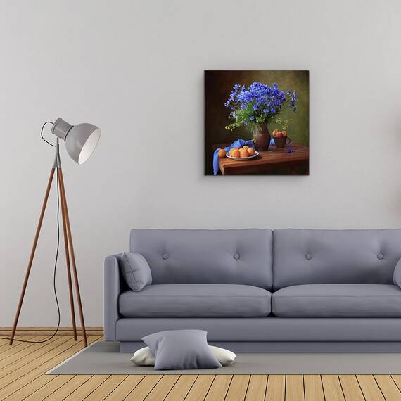 Tablou Canvas - Natura Moarta Cu Un Buchet De Flori De Porumb Si Caise, Marime: 60 x 60 cm - 2- Roveli