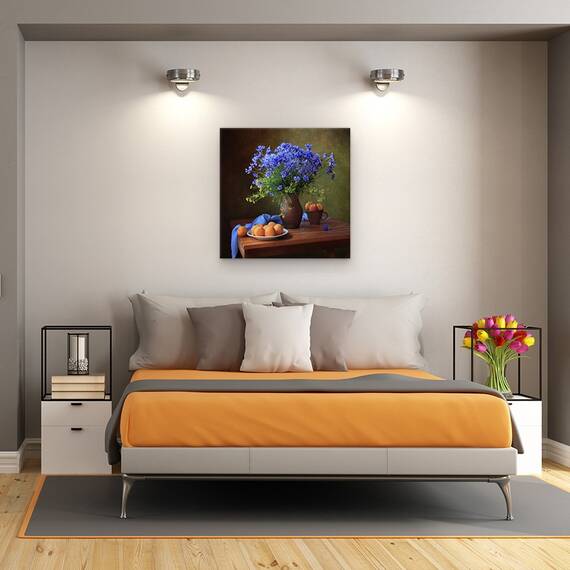 Tablou Canvas - Natura Moarta Cu Un Buchet De Flori De Porumb Si Caise, Marime: 60 x 60 cm - 3- Roveli