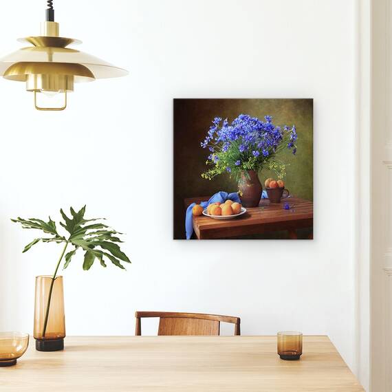 Tablou Canvas - Natura Moarta Cu Un Buchet De Flori De Porumb Si Caise, Marime: 60 x 60 cm - 4- Roveli