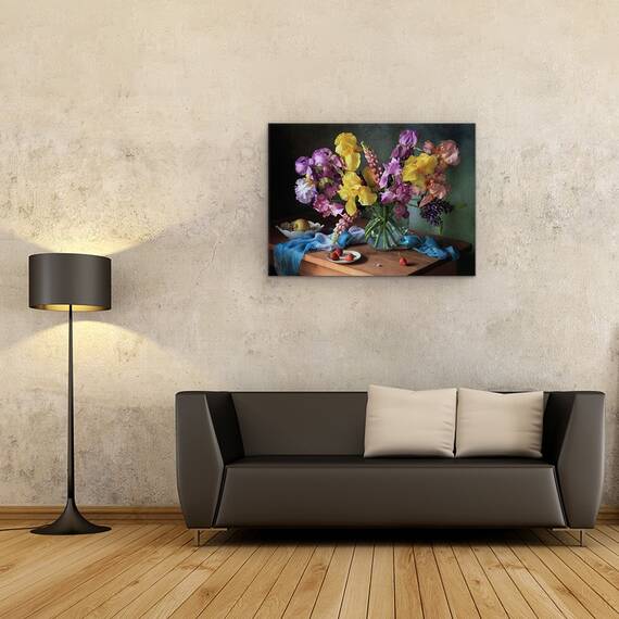 Tablou Canvas - Natura Moarta Cu Un Buchet De Irisi si Lupin, Marime: 50 x 70 cm - 2- Roveli