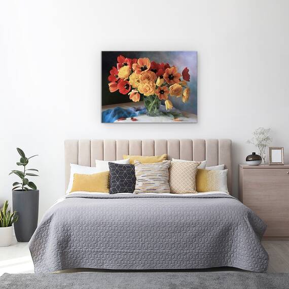 Tablou Canvas - Natura Moarta Cu Trandafiri si Fructe De Padure, Marime: 50 x 70 cm - 3- Roveli