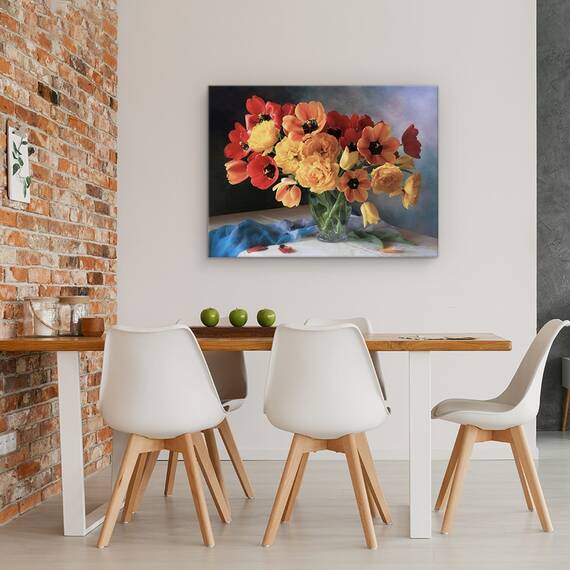 Tablou Canvas - Natura Moarta Cu Trandafiri si Fructe De Padure, Marime: 50 x 70 cm - 4- Roveli