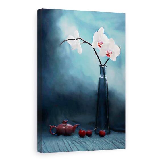 Tablou Canvas - Orhidee Si Cirese, Orhidee, Cirese, Floare, Fructe, Viata, Marime: 60 x 90 cm - - Roveli