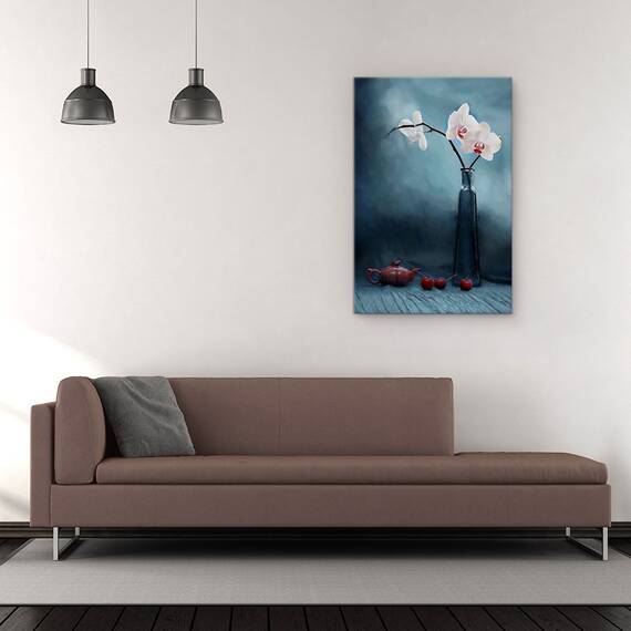 Tablou Canvas - Orhidee Si Cirese, Orhidee, Cirese, Floare, Fructe, Viata, Marime: 60 x 90 cm - 2- Roveli