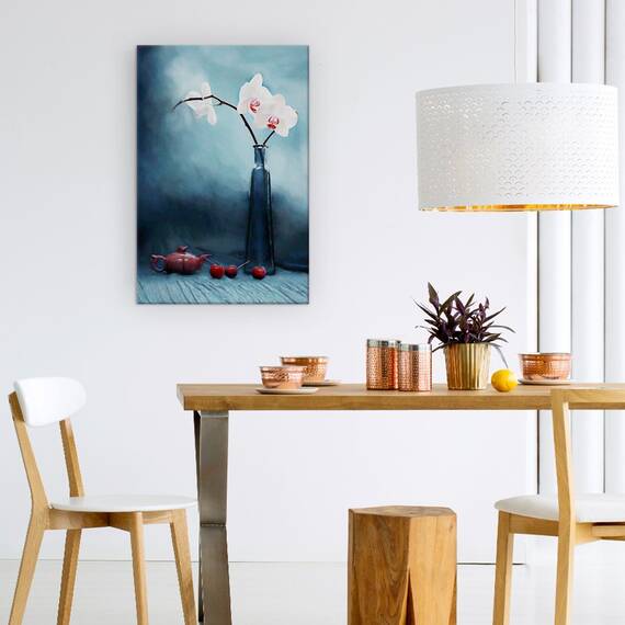 Tablou Canvas - Orhidee Si Cirese, Orhidee, Cirese, Floare, Fructe, Viata, Marime: 60 x 90 cm - 4- Roveli