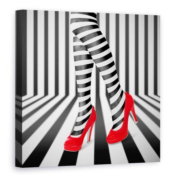 Tablou Canvas - Pantofi Rosii, Zebra, Rosu, Tocuri Inalte, Moda, Dungi, Marime: 60 x 60 cm - - Roveli