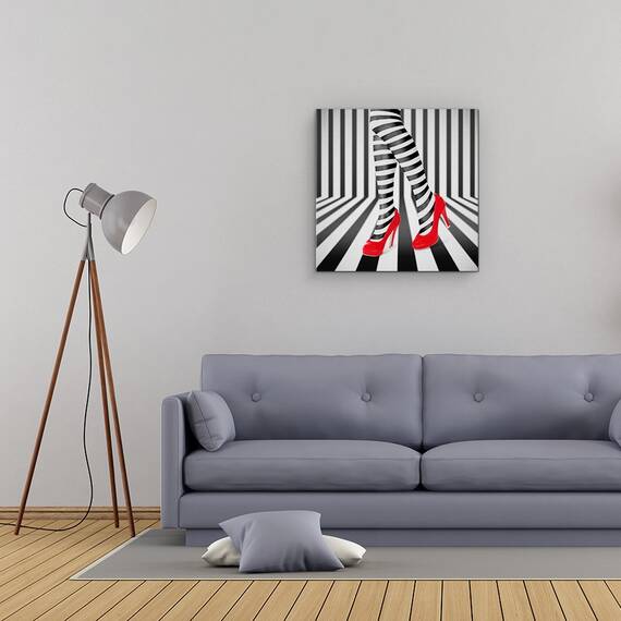 Tablou Canvas - Pantofi Rosii, Zebra, Rosu, Tocuri Inalte, Moda, Dungi, Marime: 60 x 60 cm - 2- Roveli