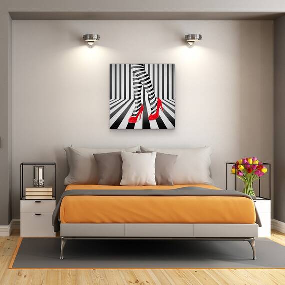Tablou Canvas - Pantofi Rosii, Zebra, Rosu, Tocuri Inalte, Moda, Dungi, Marime: 60 x 60 cm - 3- Roveli
