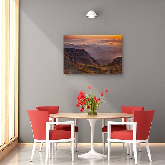 Tablou canvas - Punct de observatie, Peisaj, Munte, Rasarit De Soare, Auriu, Marime: 60 x 90 cm - 4- Roveli