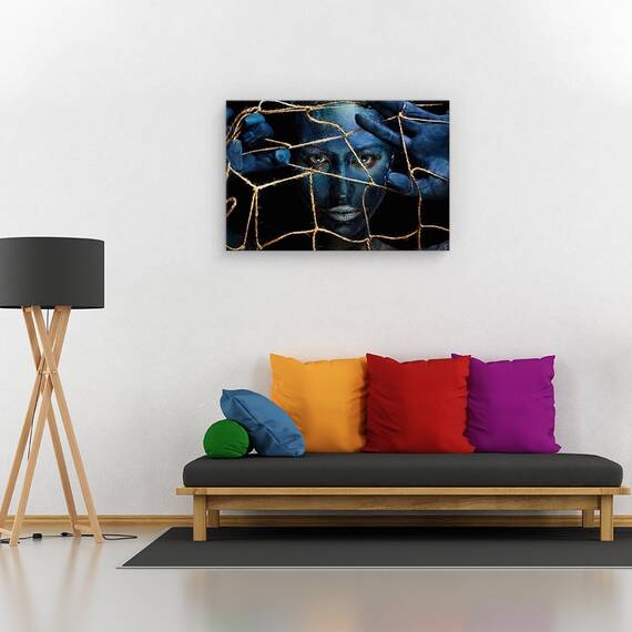 Tablou canvas - Portret, Auriu, Femeie, Cercei, Marime: 60 x 90 cm - 2- Roveli