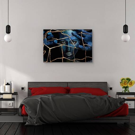 Tablou canvas - Portret, Auriu, Femeie, Cercei, Marime: 60 x 90 cm - 3- Roveli