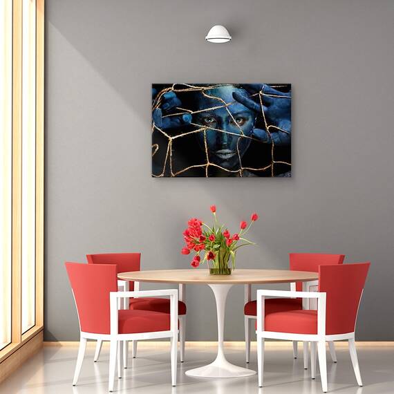 Tablou canvas - Portret, Auriu, Femeie, Cercei, Marime: 60 x 90 cm - 4- Roveli