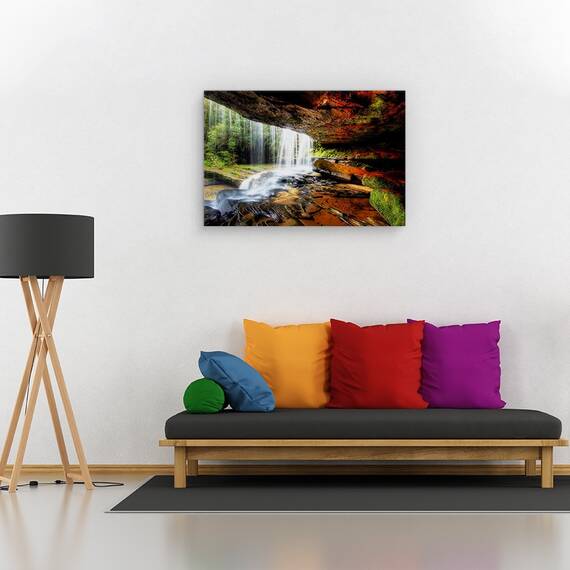 Tablou canvas - Sub pervaz, Peisaj, Cascada, Pestera, Stanca, Marime: 40 x 60 cm - 2- Roveli