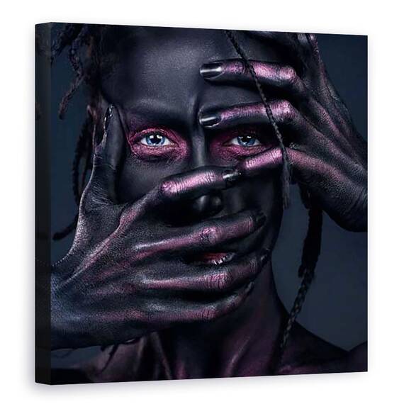 Tablou Canvas - Tacerea, Portret, Studio, Maini, Fata, Make Up, Marime: 60 x 60 cm - - Roveli