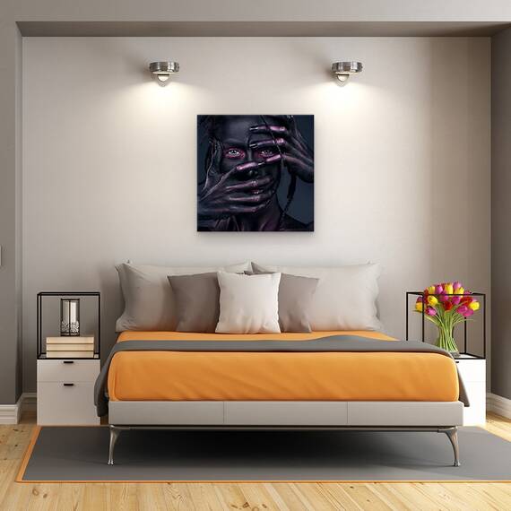 Tablou Canvas - Tacerea, Portret, Studio, Maini, Fata, Make Up, Marime: 60 x 60 cm - 3- Roveli