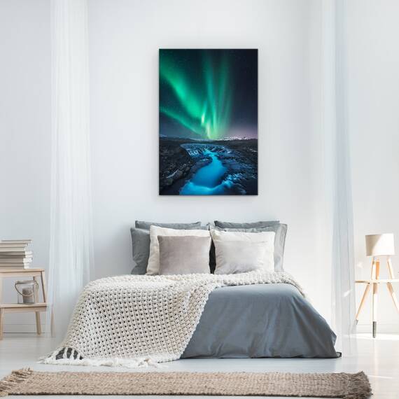 Tablou Canvas - Verde Vs Albastru, Noapte, Aurora Borealis, Stea, Cascada, Rau, Marime: 60 x 90 cm - 3- Roveli