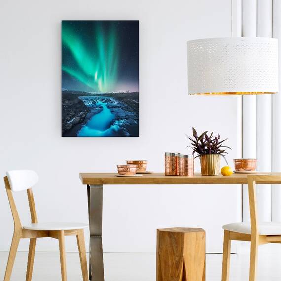 Tablou Canvas - Verde Vs Albastru, Noapte, Aurora Borealis, Stea, Cascada, Rau, Marime: 60 x 90 cm - 4- Roveli