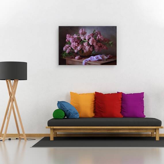 Tablou canvas - Cos cu liliac, Natura moarta, Violet, Flori, Marime: 60 x 90 cm - 2- Roveli