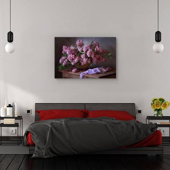 Tablou canvas - Cos cu liliac, Natura moarta, Violet, Flori, Marime: 60 x 90 cm - 3- Roveli