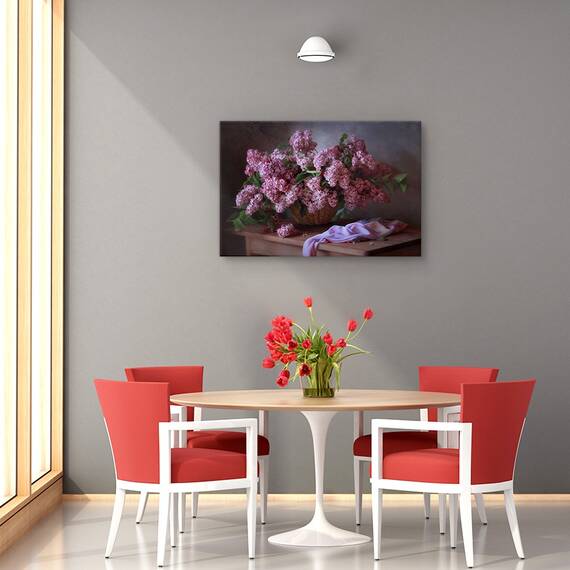 Tablou canvas - Cos cu liliac, Natura moarta, Violet, Flori, Marime: 60 x 90 cm - 4- Roveli