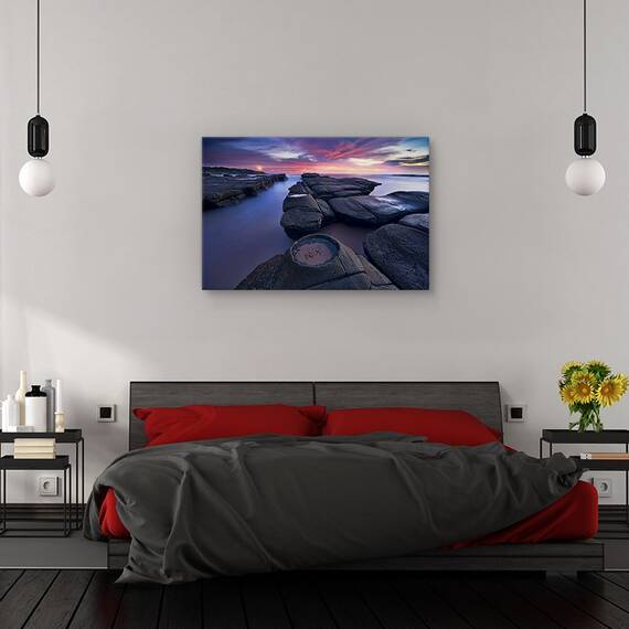 Tablou canvas - Farul, Peisaj, Apus De Soare, Piatra, Coasta, Marime: 60 x 90 cm - 3- Roveli