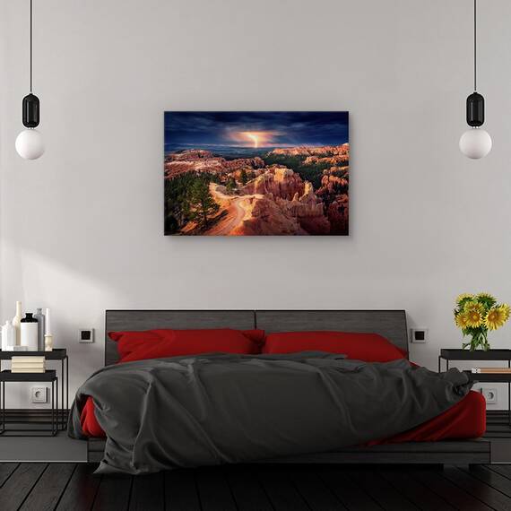 Tablou canvas - Fulger peste canionul Bryce, Peisaj, Portocaliu, Furtuna, Orizont, Marime: 60 x 90 cm - 3- Roveli