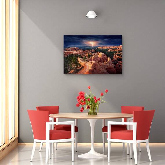 Tablou canvas - Fulger peste canionul Bryce, Peisaj, Portocaliu, Furtuna, Orizont, Marime: 60 x 90 cm - 4- Roveli