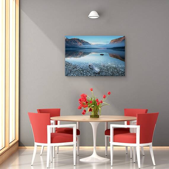 Tablou canvas - Linistea lui Bohinj, Peisaj, Apa, Reflectie, Pietricele, Marime: 60 x 90 cm - 4- Roveli