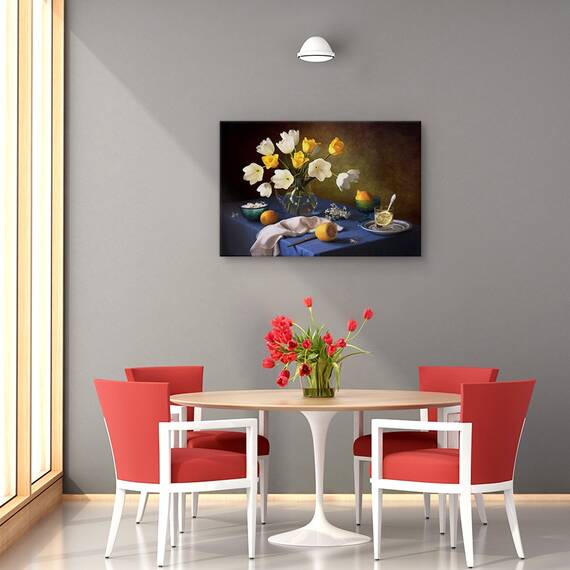 Tablou canvas - Natura moarta, Buchet, Flori, Lamaie, Marime: 60 x 90 cm - 4- Roveli