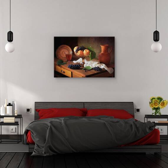 Tablou canvas - Vata pe bat, Natura moarta, Flori, Turcoaz, Abstract, Marime: 60 x 90 cm - 3- Roveli