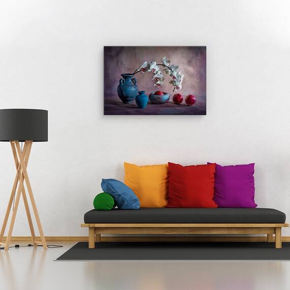 Tablou canvas - Natura moarta cu flori de toamna si stuguri, Buchet, Flori, Decor, Marime: 60 x 90 cm - 2- Roveli
