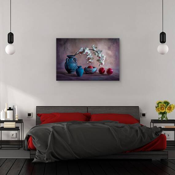 Tablou canvas - Natura moarta cu flori de toamna si stuguri, Buchet, Flori, Decor, Marime: 60 x 90 cm - 3- Roveli