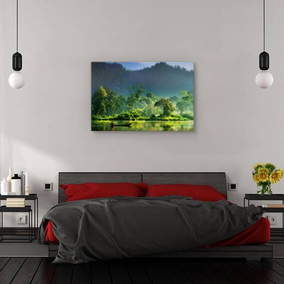 Tablou canvas - Rasarit in Toscana, Peisaj, Spiritual, Capela, Verde, Marime: 60 x 90 cm - 3- Roveli