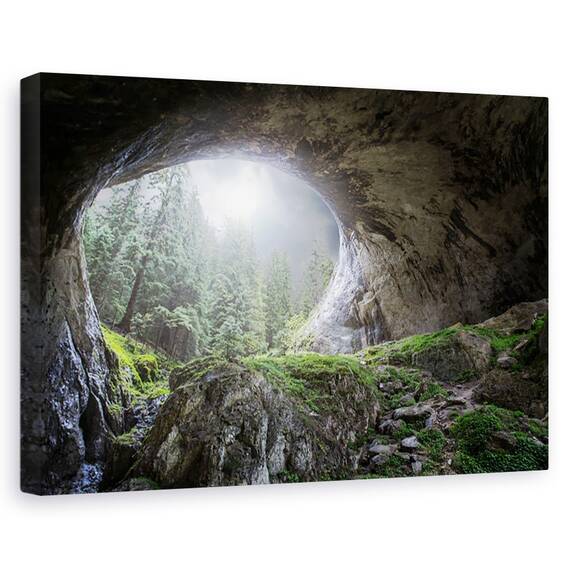 Tablou canvas - Privind spre cer, Peisaj, Copaci, Pestera, Raza De Soare, Marime: 60 x 90 cm - - Roveli