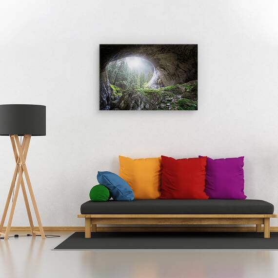 Tablou canvas - Privind spre cer, Peisaj, Copaci, Pestera, Raza De Soare, Marime: 60 x 90 cm - 2- Roveli