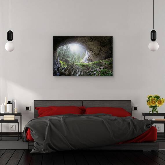 Tablou canvas - Privind spre cer, Peisaj, Copaci, Pestera, Raza De Soare, Marime: 60 x 90 cm - 3- Roveli