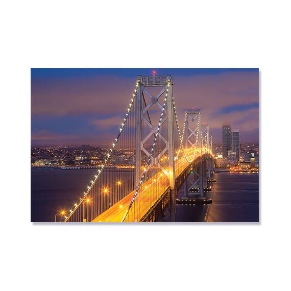 Tablou Canvas - Noaptea peste Bay Bridge, San Francisco, America, Oras, Cladiri, Ocean, 80 x 120 cm - - Roveli